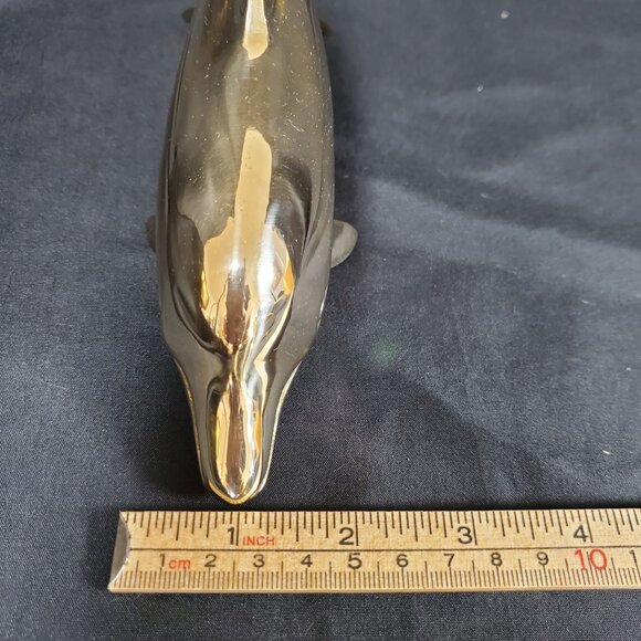 VTG Solid Brass Dolphin Figurine Coastal Nautical Decor Polished Brass Ocean Ani - Picture 7 of 16
